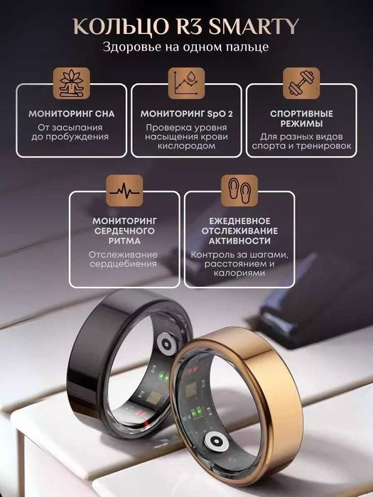 Умное кольцо для отслеживания ритма сердца, сна и шагомер Smart RIng