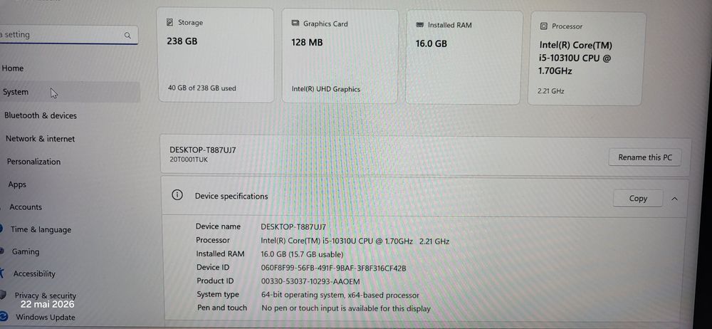 Laptopul Lenovo ThinkPad T14s Gen 1