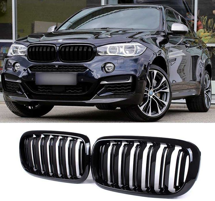 Решетки Бъбреци за BMW X5 X6 F15 F16 2013 до 2019г Черен Гланц Двойни