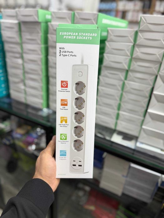 Сетевой фильтр Power Socket 2500W 2 USB-A 2 Type-C. Есть доставка
