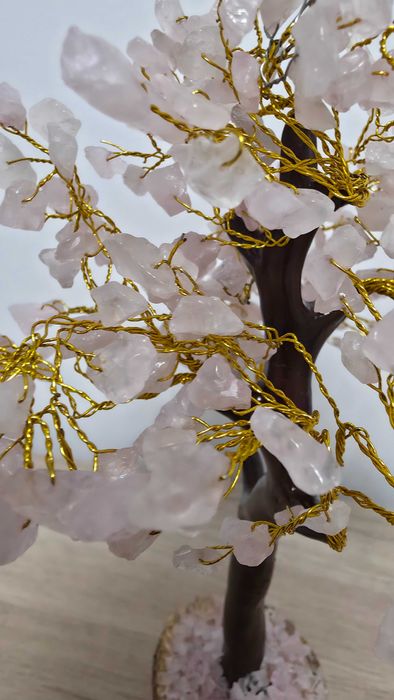 Copăcel decorativ cu cuarț roz Gemstone Tree bază lemn Cadou