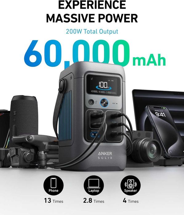 Anker SOLIX C200 DC преносима електрическа зарядна станция-външна батерия, 192Wh, LiFePO4 Battery, 200W