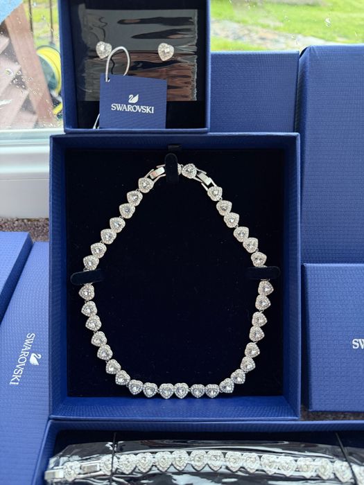 SET Swarovski Angelic inimi colier, bratara, cercei argintiu colaborare Ariana Grande