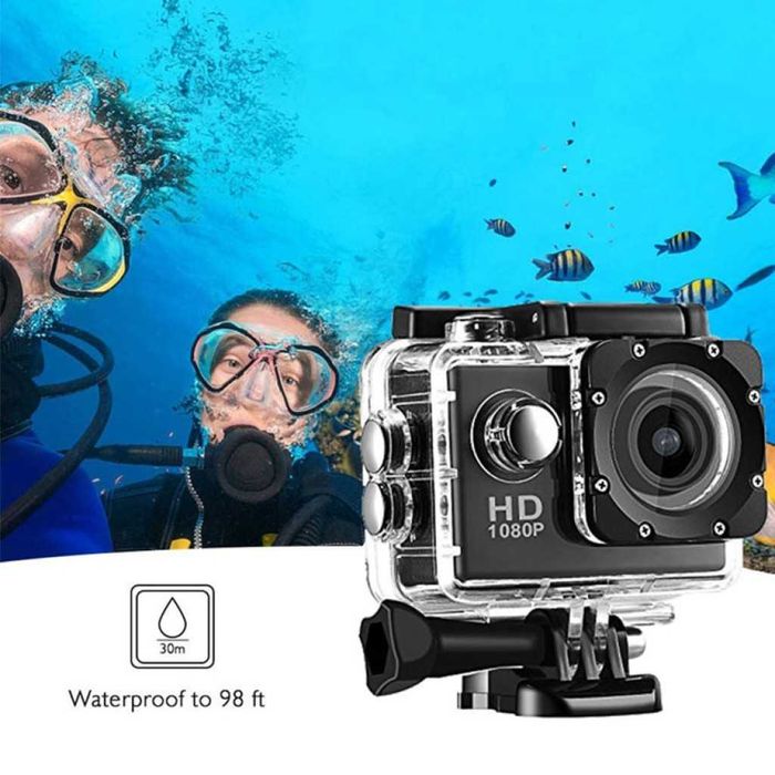 Екшън камера SPORTS CAM, водоустойчива, 4K HD/ Мегапиксели на камерата: 16; Цвят: Черен, Сребрист; Издръжлив и практичен; Размер 60 х 42 х 30 мм