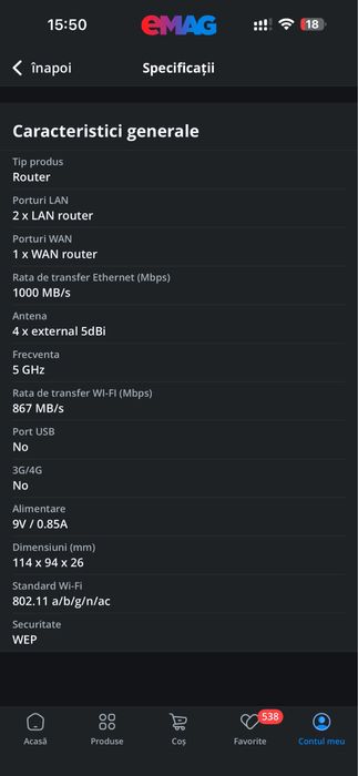 Router Wireless AC10, Dual Band, 1200 Mbps, 4 Antene Externe