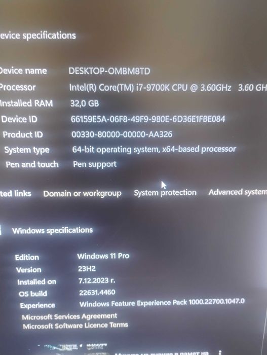 dekstop PC Intel i7 9700k, 32GB ram, GeForce Nvidia 12gb Eagle 3060