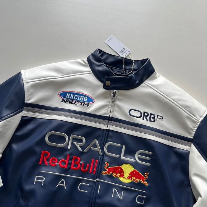 Кожаная куртка Формула 1 Rebull Oracle синего цвета на заказ