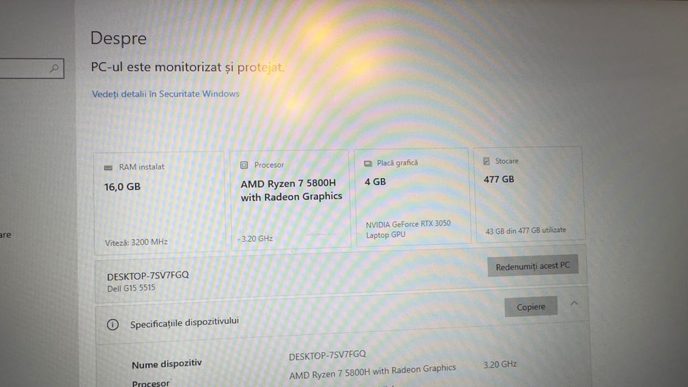 Laptop Gaming DELL G15, Ryzen 7,SSD 512 GB  ,RTX 3050 4GB