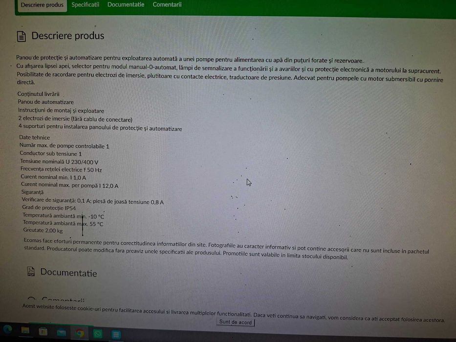 Panou de protecţie şi automatizare pentru exploatarea automată a unei pompe pentru alimentarea cu apă din puţuri forate şi rezervoare. ESK