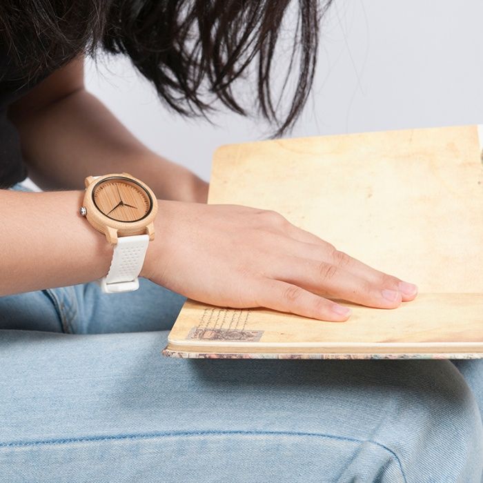 Bobo Bird ceas cuart casual lemn bambus cutie curea silicon