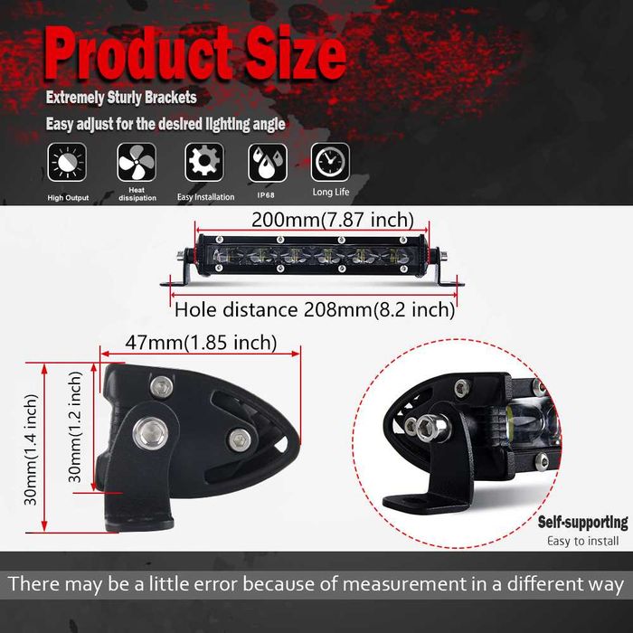 Led bar auto 6 D, Proiector auto black, dimensiuni pana la 127 cm