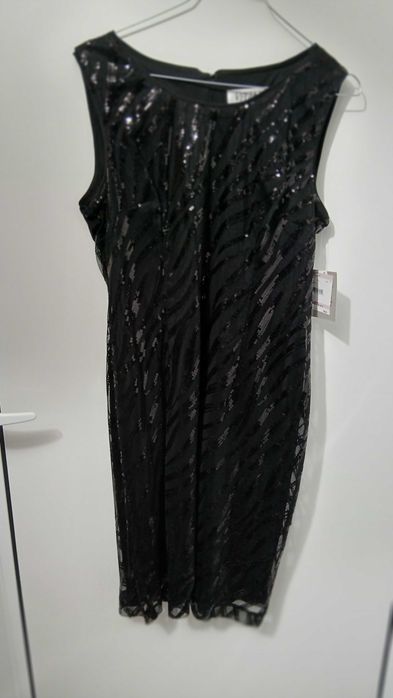 Черна миди рокля с пайети и дантела – Kasper