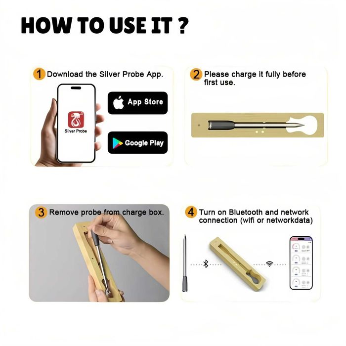 Smart Bluetooth Bamboo безжичен дигитален термометър за месо