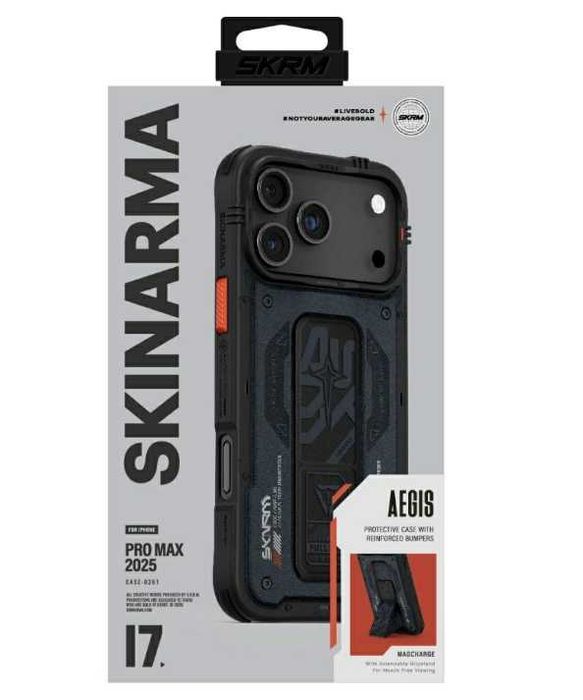 Carcasa Skinarma Aegis cu MagSafe si Grip Stand compatibila cu iPhone 17 Pro Max, Navy Blue