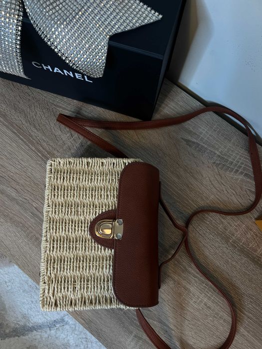 Плетена Дамска Чанта с Кожени детайли PRIMARK - КАТО НОВА