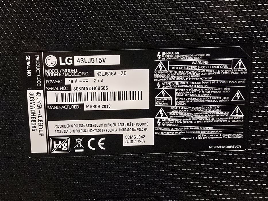 Televizor LG Full HD, Diagonala 108cm (43"), 43LJ515V
