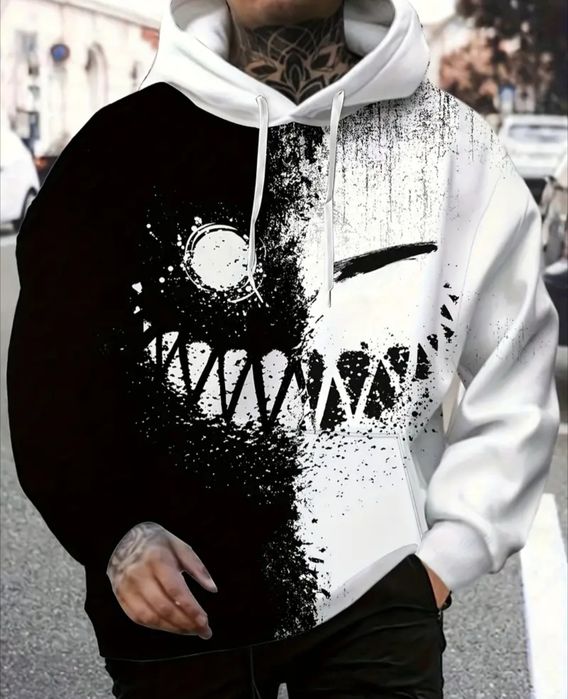 Hanorac 3D, culoare: Alb-negru