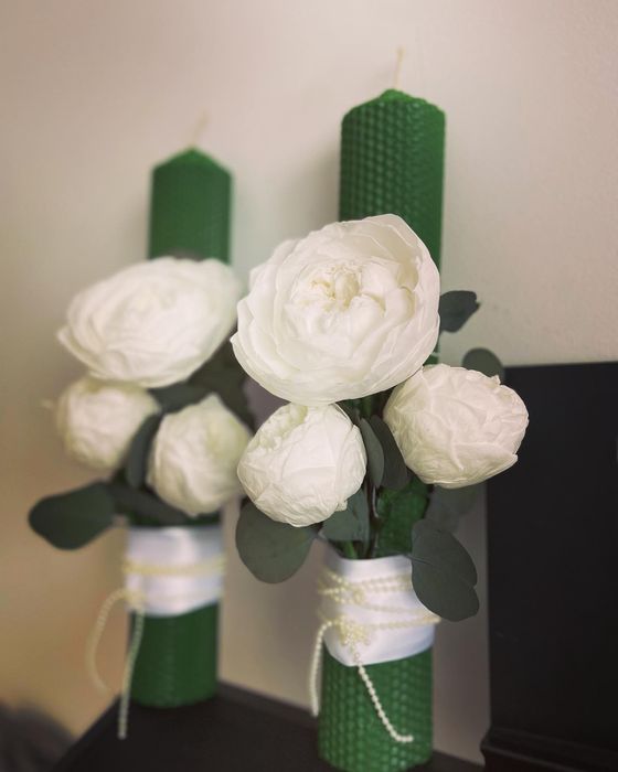 Lumânări de cununie din flori criogenate și plante uscate