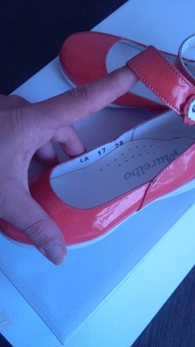 Pantofi fete nr. 26, piele naturală lăcuită, coral, Marelbo - UTILIZ