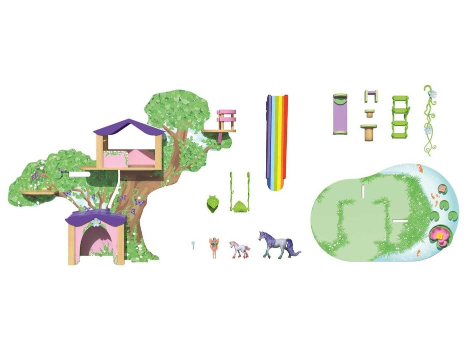 Къщичка на дърво с фея и еднорог Къща за кукли Вълшебно Приказно дърво