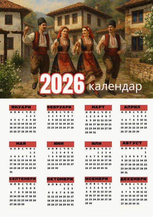 Календар 2026-та с уникален Български дизайн