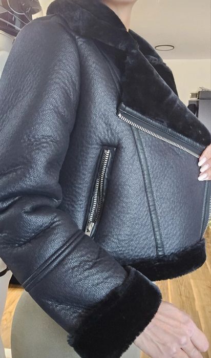 Geaca, Cojoc, Iarna,  Bomber, Piele eco, Blana, Negru, Imblanit, Dama,