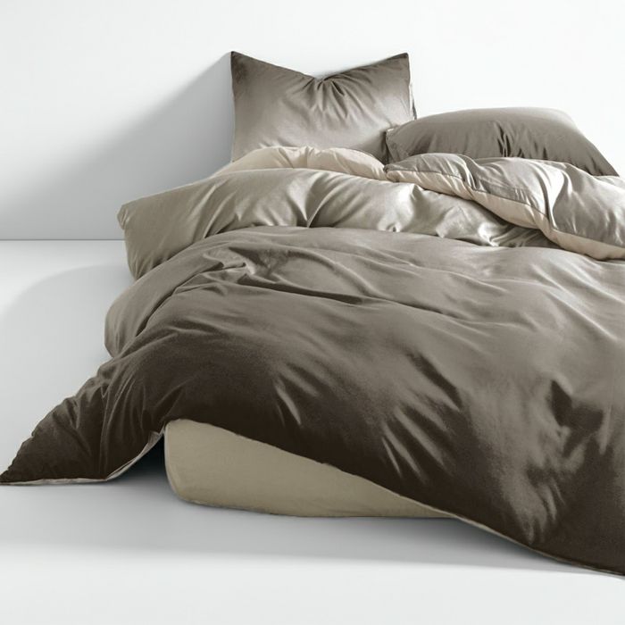 Lenjerie De Pat Haldan Xc060, Bumbac, 4 Piese, Cu Elastic, Gri, Maro