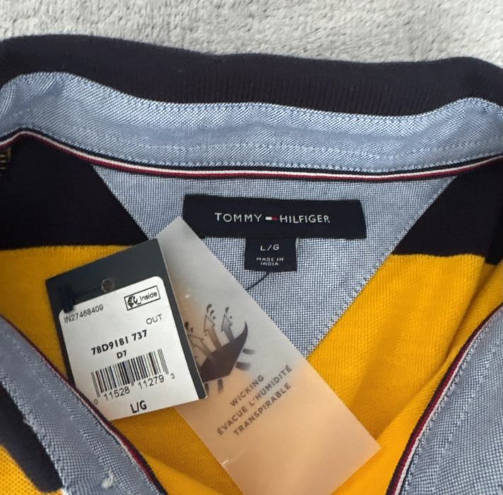 Tricou Tommy Hilfiger Polo nou cu eticheta, bărbătesc, galben & bleumarin –  L