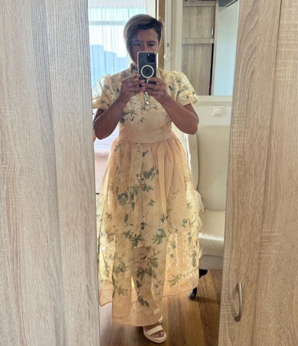 Rochie eveniment galben cu flori