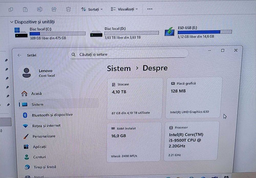 Mini PC Lenovo cu i5 vPro Gen 9 + 16Gb ram ,SSD 500Gb + 4 Tb HDD