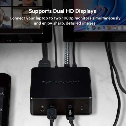 Докинг станция Belkin USB-C Dual Display, цвят: черно