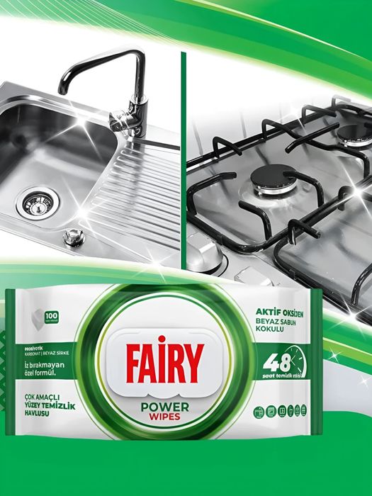 Уксусные влажные салфетки для кухни FAIRY 100 шт