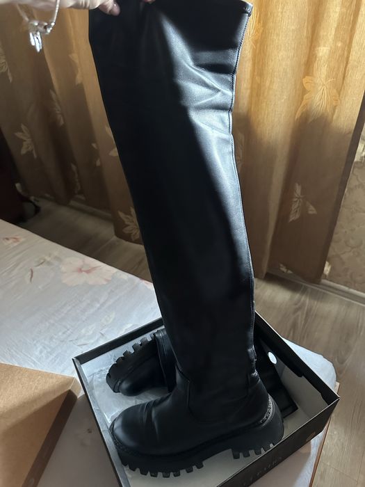 Кожаные ботфорты длинные без замка