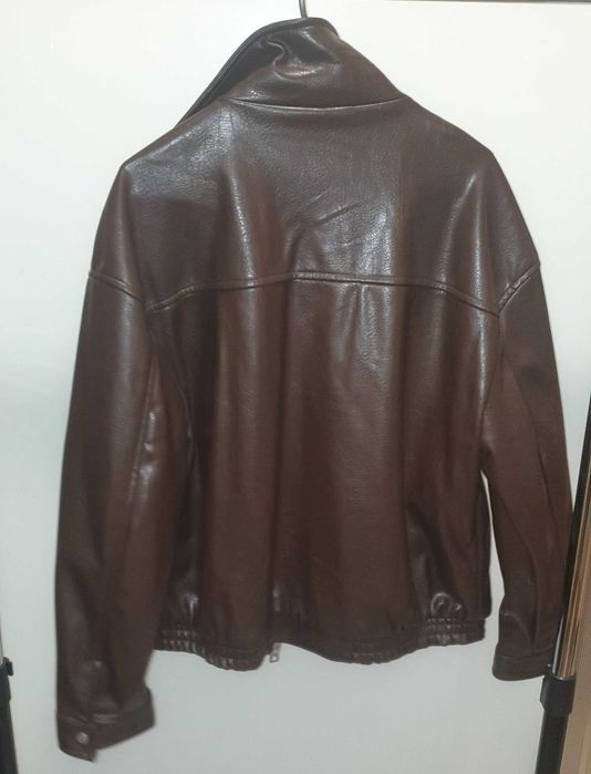 Geaca din piele Stradivarius, oversize, Noua, Eticheta, Maro