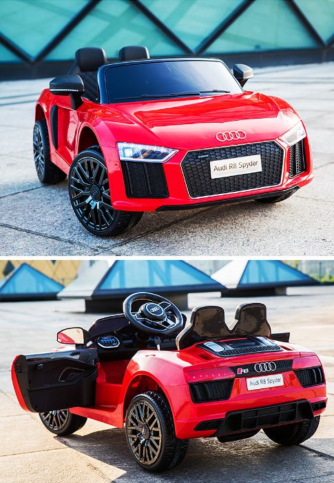 Акумулаторна кола Audi R8 Spyder 12V с меки гуми с Кожена седалка,MP3,
