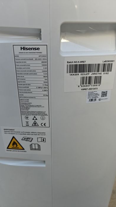 Vând aer condiționat portabil Hisense 9000 btu