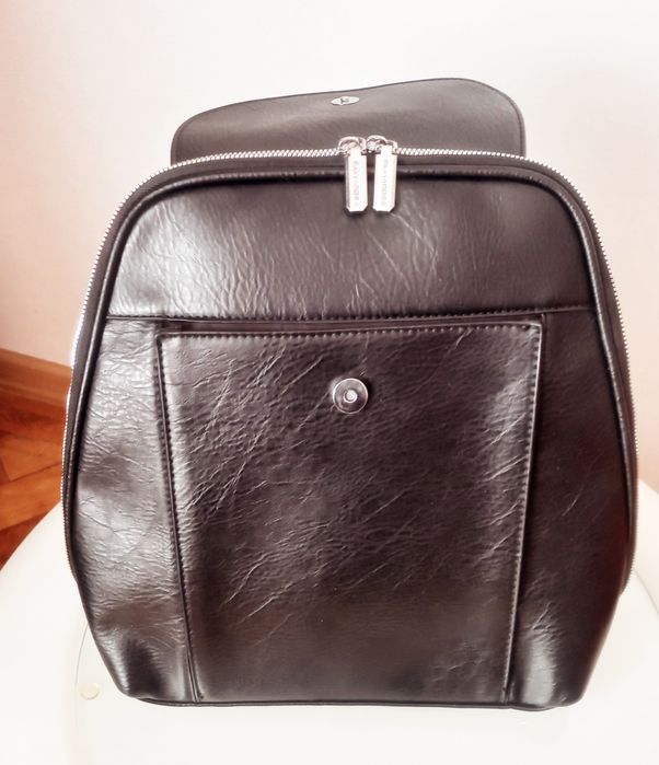 Rucsac negru nou din piele naturala-Silviarosa( 30× 33× 13 cm)