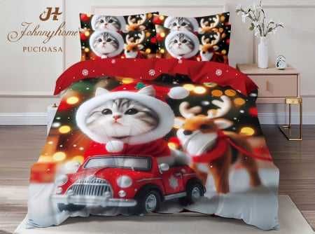 Lenjerie De Pat Bumbac Tip Finet Model Craciun