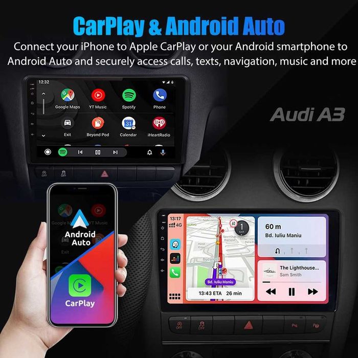 Audi A3 03/12 9” 2-DIN с Android’14, 4G/LTE, WiFi, 4/64GB, 8-core CPU
