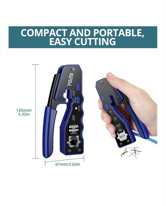 Kit sertizare RJ45 YGiTK 3 în 1, Cat5/5e/6, 50 conectori inclus