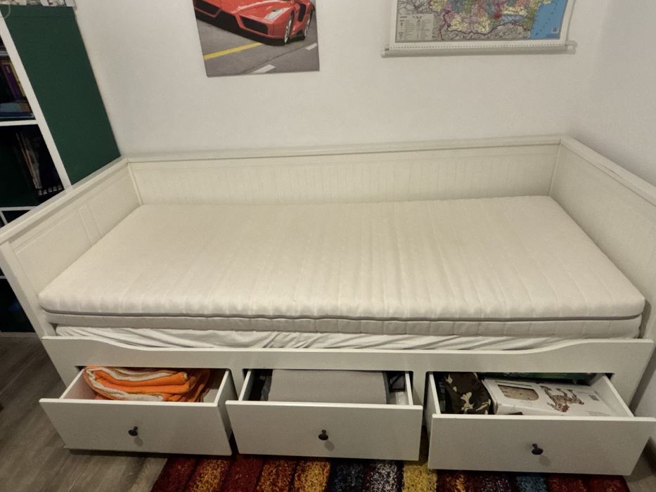 : Divan extensibil IKEA HEMNES, 3 sertare, 2 saltele incluse