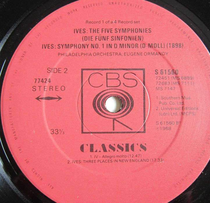 rar Charles Ives ‎5 Simfonii 4xLP Bernstein,Ormandy, Stokowski UK 1974