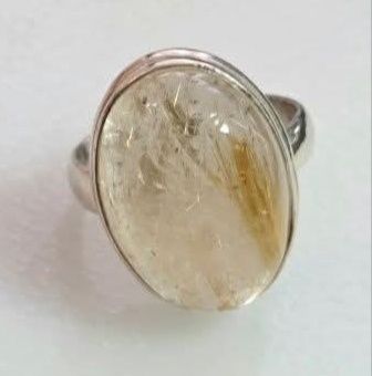 Inel din argint cu piatră naturală cuarț rutil gold