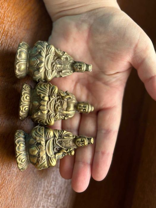 Set 3 figurine Buddha/trinitatea budistă/bronz masiv/7cm×3,5cm/765g.