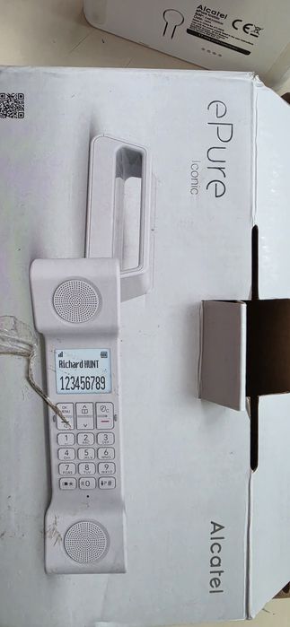 ЧИСТО НОВ Дизайнерски Безжичен Домашен Телефон Alcatel ePure Iconic – Бял