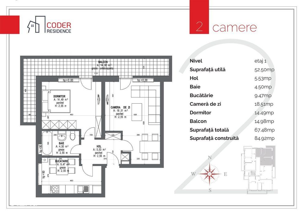 Apartament 2 camere terasa 15 m2 Coder Residence 3