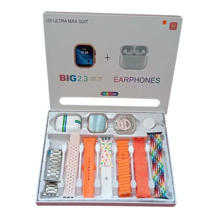 SET Smartwatch i20 ULTRA MAX SUIt,10 IN 1, Impermeabil, UNISEX, +CASTI