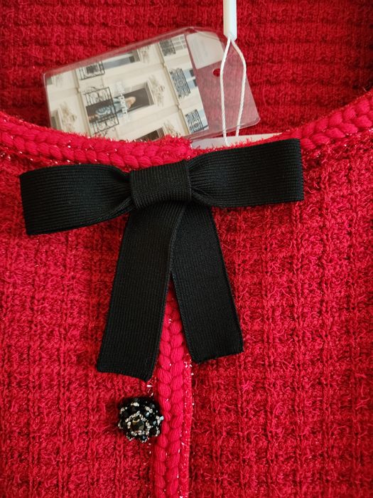 Self-Portrait L размер червено сако туид вталено плътно жилетка tweed