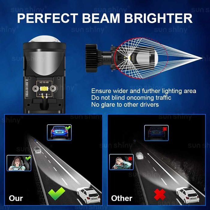 Комплект от 2 LED крушки H4 с лупа, Y6, 2x35 вата, 110x60мм, Canbus