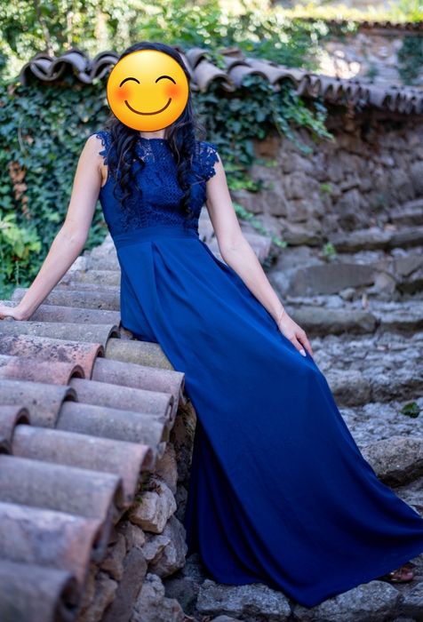 Официална тъмно синя дълга рокля размер С Chi chi London